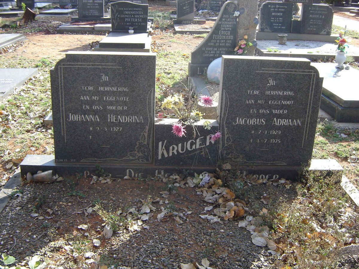 KRUGER Jacobus Adriaan 1929-1975 &amp; Johanna Hendrina 1927-
