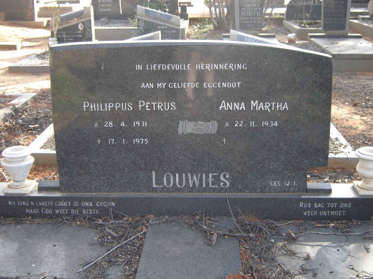 LOUWIES Philippus Petrus 1931-1975 &amp; Anna Martha 1934-