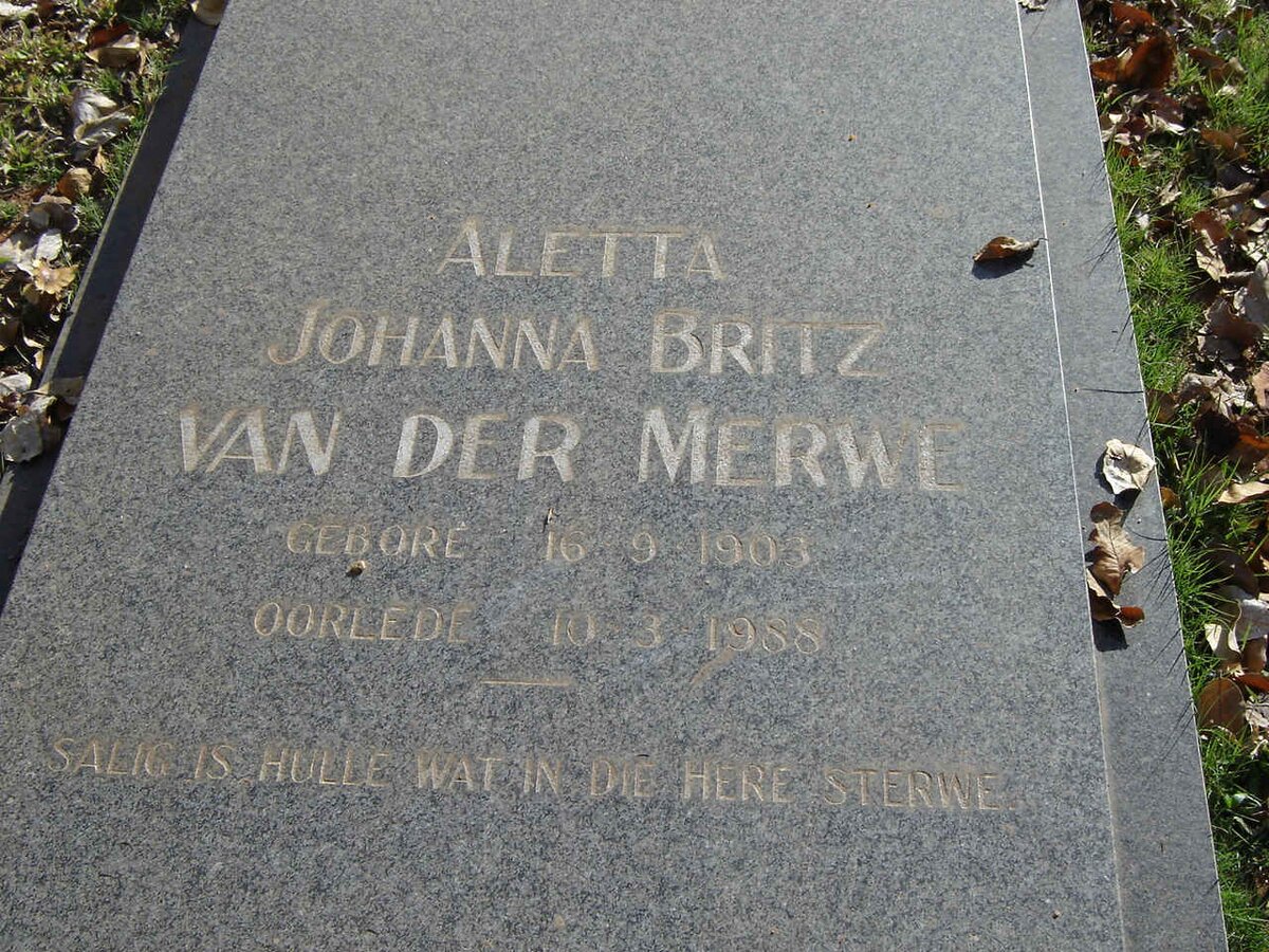 MERWE Aletta Johanna Britz, van der 1903-1988