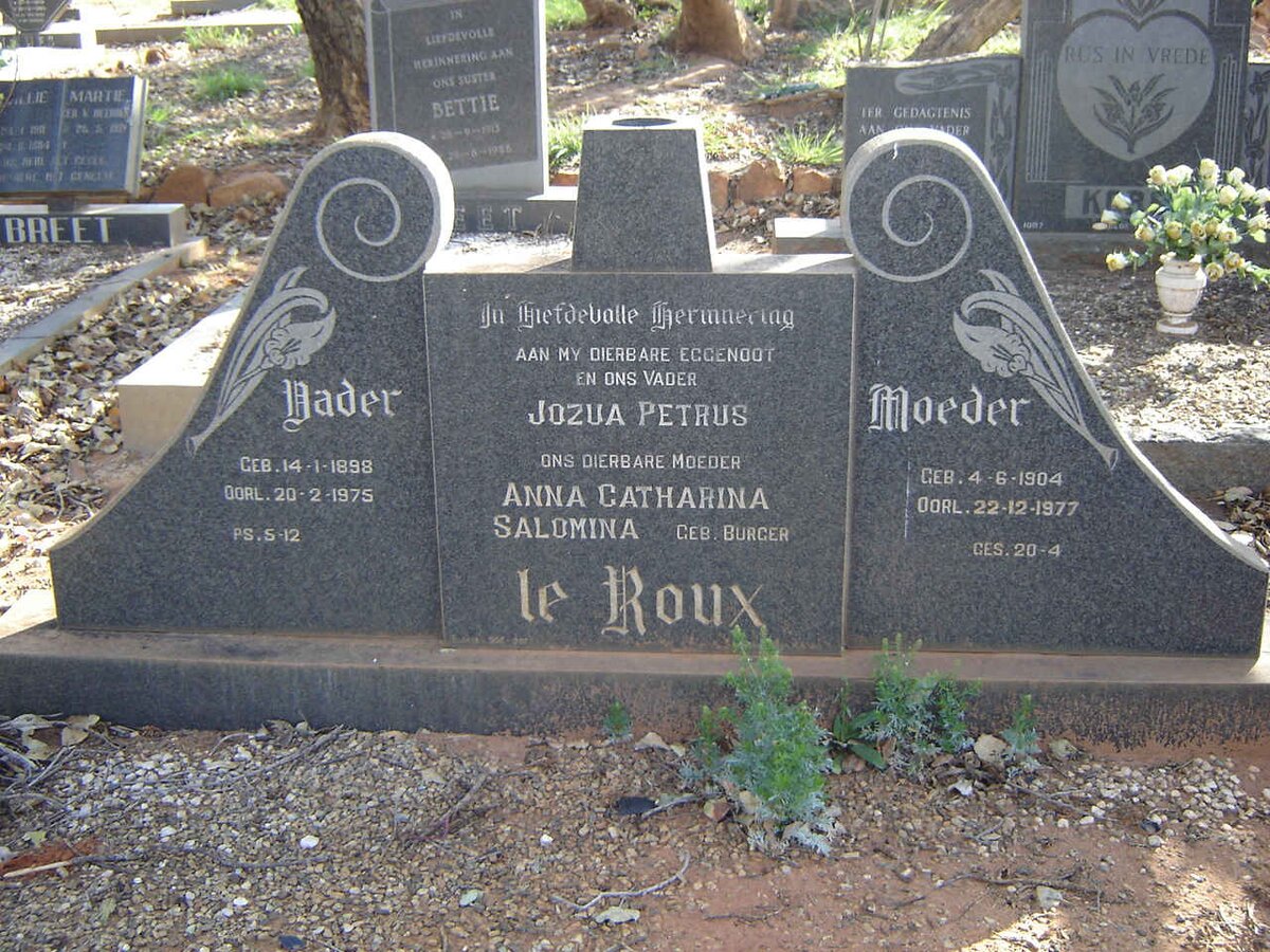 ROUX Jozua Petrus 1898-1975 &amp; Anna Catharina Salomina BURGER 1904-1977