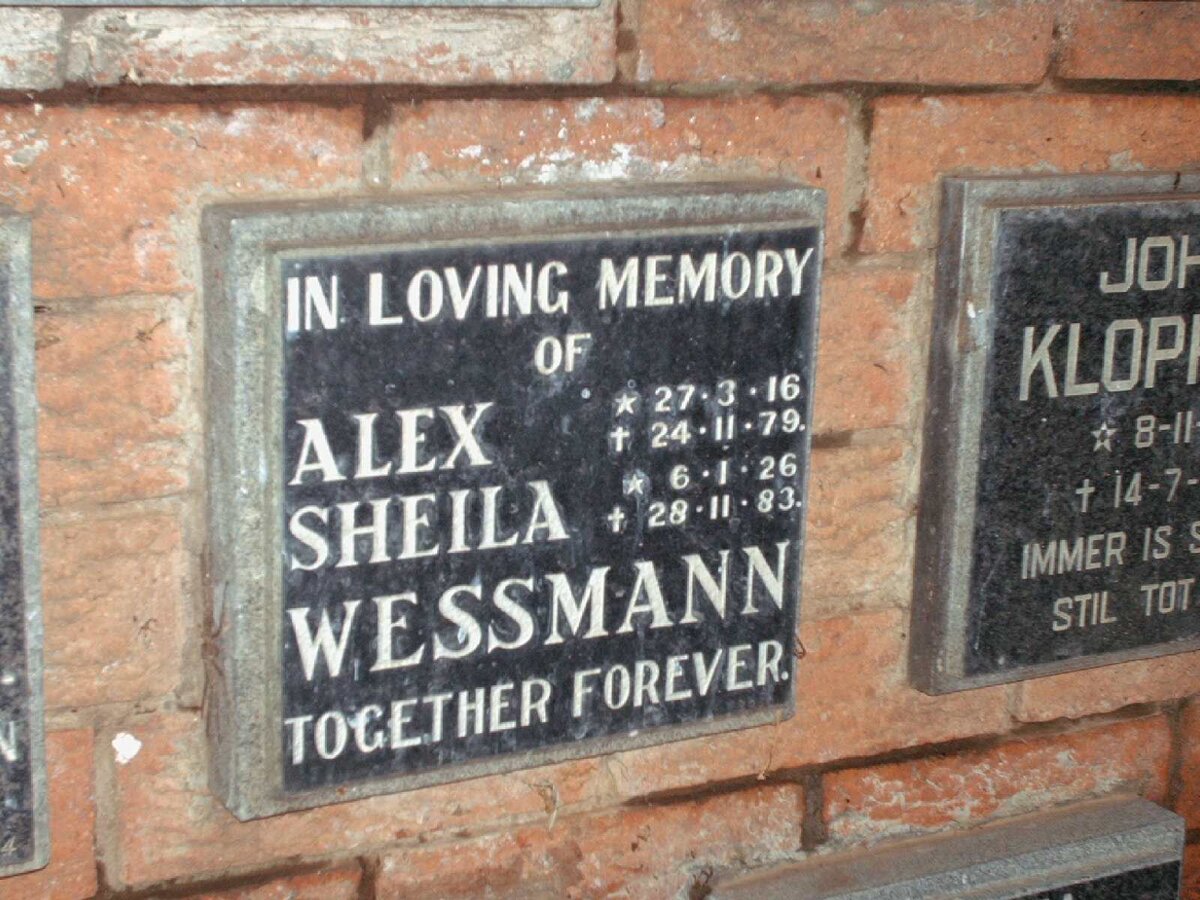 WESSMANN Alex 1916-1979 &amp; Sheila 1926-1983