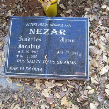 NEZAR Andries Jacobus 1942-2007 &amp; Jenn 1945-