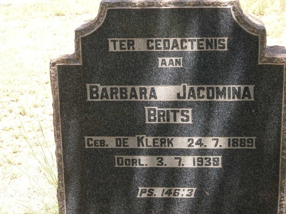 BRITS Barbara Jacomina nee DE KLERK 1889-1938