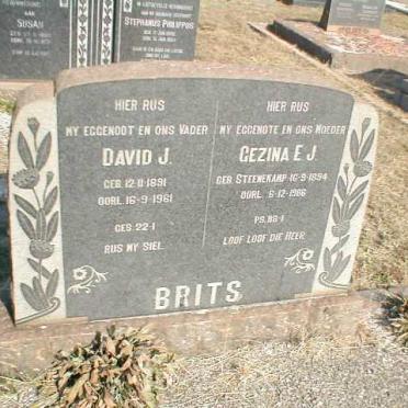 BRITS David J. 1891-1961 &amp; Gezina E.J. STEENEKAMP 1894-1986