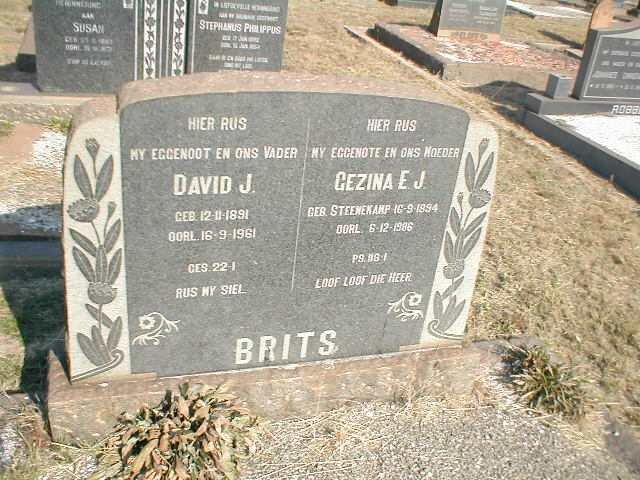 BRITS David J. 1891-1961 &amp; Gezina E.J. STEENEKAMP 1894-1986