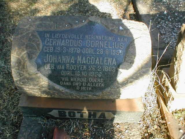 BOTHA Gerhardus Cornelius 1878-1959 &amp; Johanna Magdalena VAN ROOYEN 1883-1956