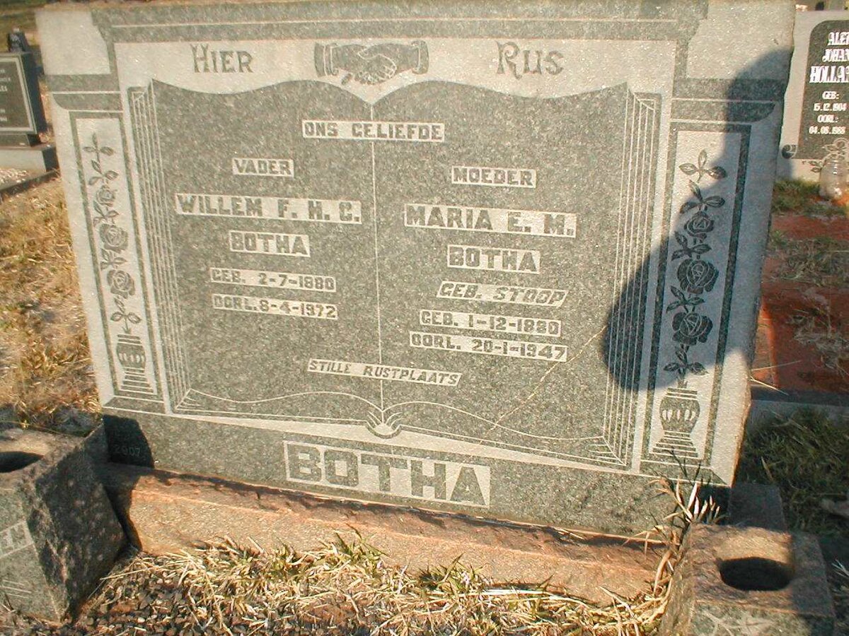BOTHA Willem F.H.C. 1880-1972 &amp; Maria E.M. STOOP 1880-1947