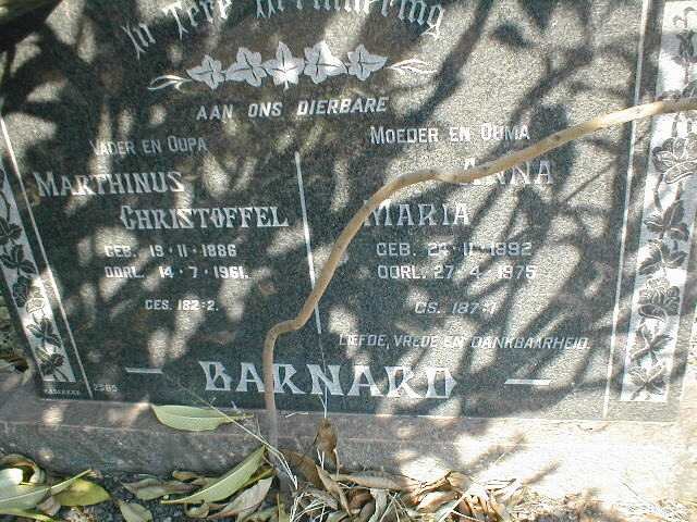 BARNARD Marthinus Christoffel 1886-1961 &amp; Anna Maria 1892-1975