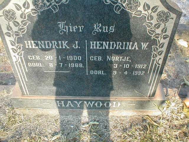 HAYWOOD Hendrik J. 1900-1968 &amp; Hendrina W. NORTJE 1912-1992