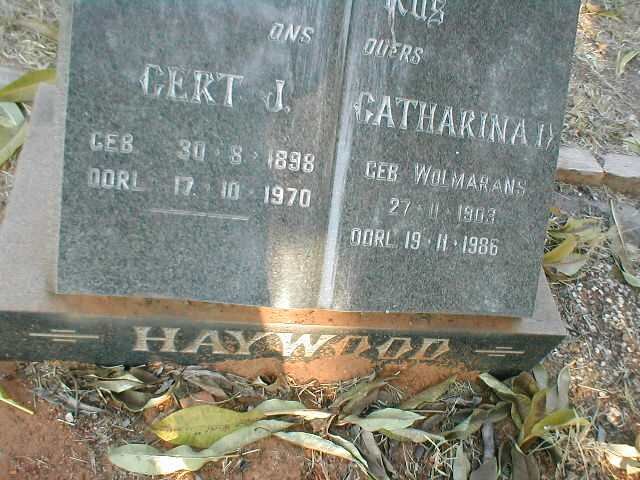 HAYWOOD Gert J. 1898-1970 &amp; Catharina  D. WOLMARANS 1903-1986