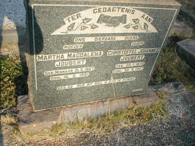 JOUBERT Christoffel Johannes 1870-1947 &amp; Martha Magdalena MINNAAR 1867-1951