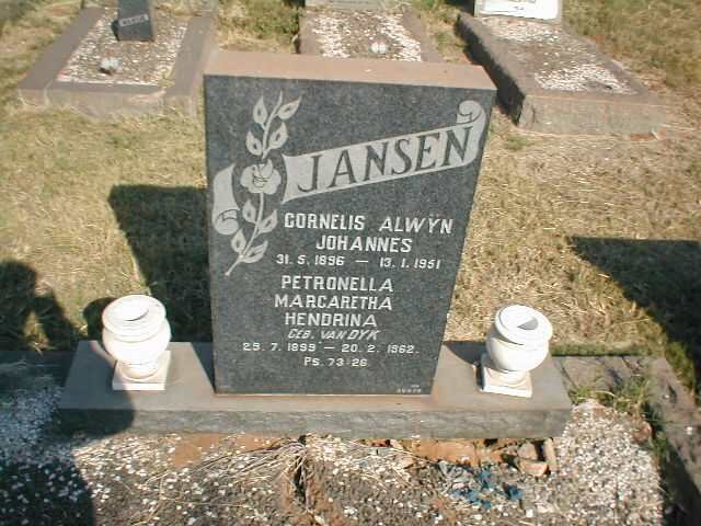 JANSEN Cornelis Alwyn Johannes 1896-1951 &amp; Petronella Margaretha Hendrina VAN DYK 1899-1962