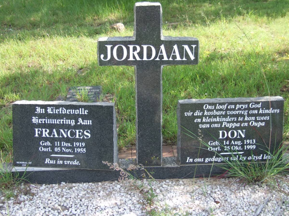 JORDAAN Don 1913-1999 &amp; Frances 1919-1955