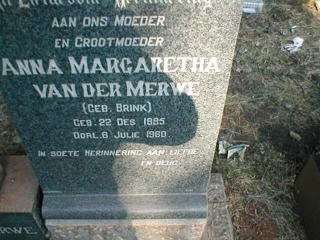 MERWE Anna Margaretha, van der nee BRINK 1885-1960