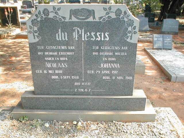 PLESSIS Nicolaas, du 1890-1968 &amp; Johanna 1912-1981