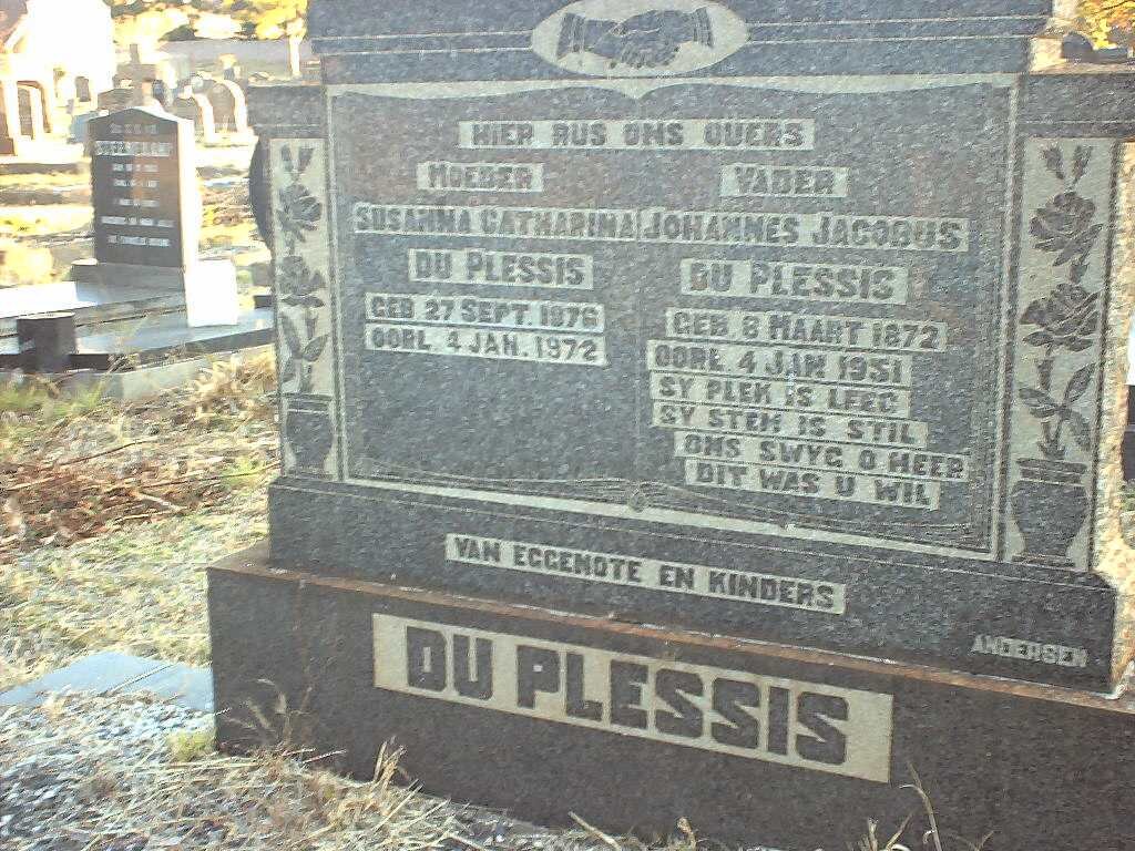 PLESSIS Johannes Jacobus, du 1872-1951 &amp; Susanna Catharina 1878-1972