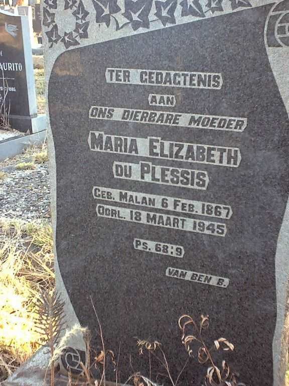 PLESSIS Maria Elizabeth, du nee MALAN 1867-1945