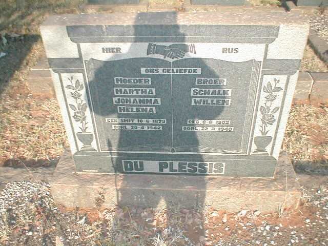 PLESSIS Martha Johanna Helena du, nee SMIT 1879-1942 :: DU PLESSIS Schalk Willem 1902-1940