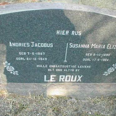 ROUX Andries Jacobus, le 1887-1949 &amp; Susanna Maria Elizabeth 1890-1984