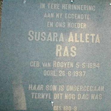 RAS Susara Alleta nee VAN ROOYEN 1894-1937