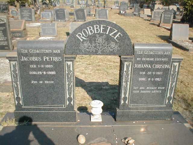 ROBBETZE Jacobus Petrus 1903-1980 &amp; Johanna Christina 1907-1967