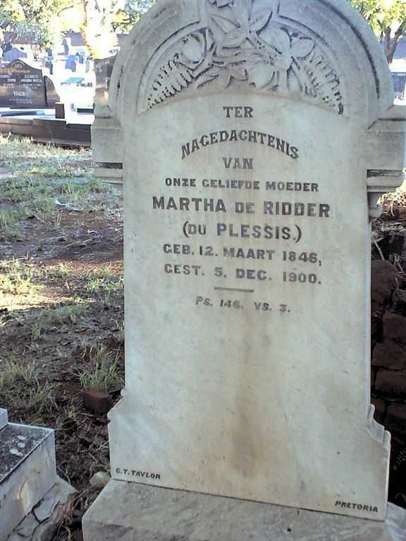 RIDDER Martha, de nee DU PLESSIS 1846-1900