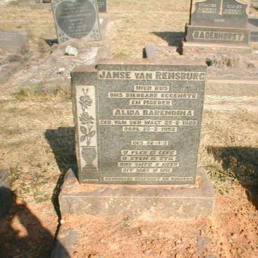 RENSBURG Alida Barendina, van nee VAN DER WALT 1889-1952