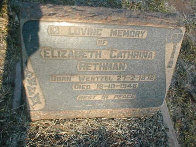 RETHMAN Elizabeth Cathrina nee WENTZEL 1878-1948