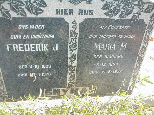 SNYMAN Frederik J. 1896-1976 &amp; Maria M. BARNARD 1899-1972