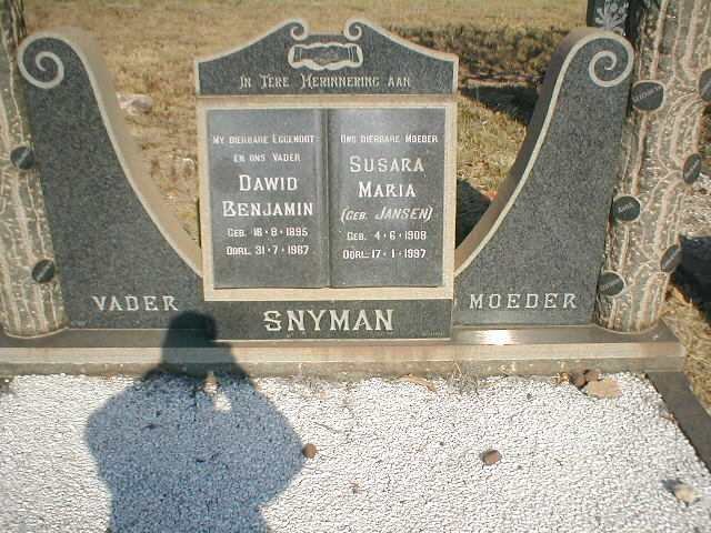 SNYMAN Dawid Benjamin 1895-1987 &amp; Susara Maria JANSEN 1908-1997