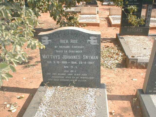 SNYMAN Matthys Johannes 1890-1987