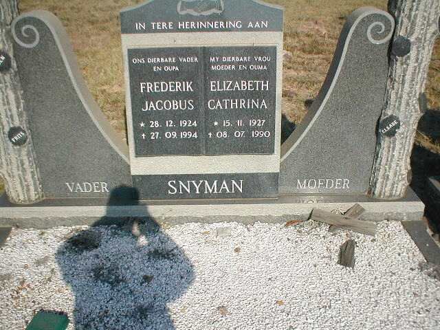 SNYMAN Frederik Jacobus 1924-1994 &amp; Elizabeth Cathrina 1927-1990