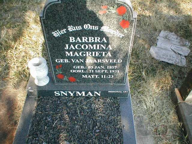 SNYMAN Barbra Jacomina Magrieta nee VAN JAARSVELD 1857-1931
