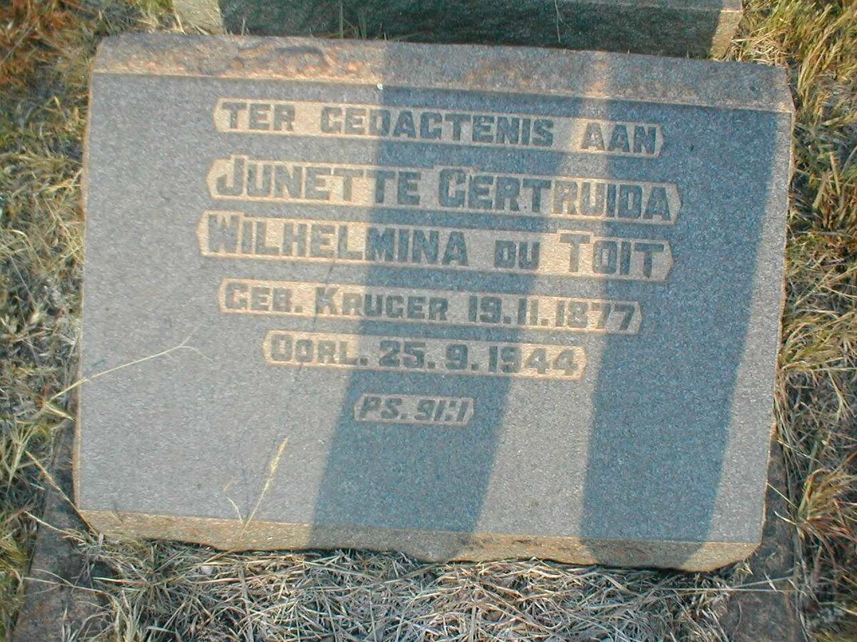 TOIT Junette Gertruida Wilhelmina, du nee KRUGER 1877-1944
