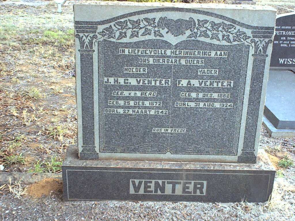 VENTER F.A. 1868-1924 &amp; J.H.C. V.D. BERG 1872-1942