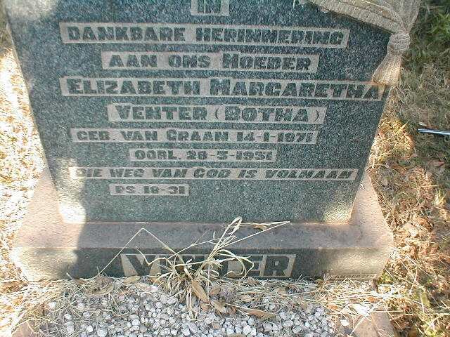 VENTER Elizabeth Margaretha, formerly BOTHA nee VAN GRAAN 1871-1951