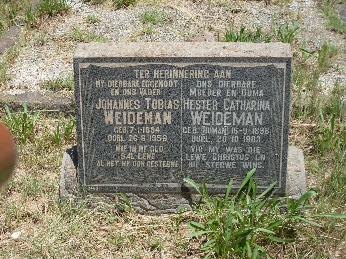 WEIDEMAN Johannes Tobias 1894-1958 &amp; Hester Catharina HUMAN 1898-1983