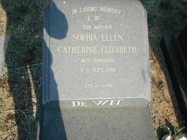 WIT Sophia Ellen Catherine Elizabeth, de, nee. BONDESIO ?-1988
