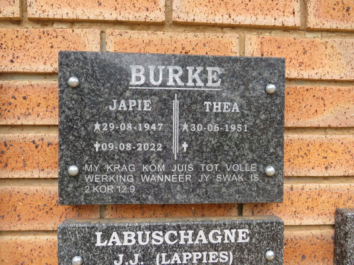 BURKE Japie 1947-2022 & Thea 1951- 