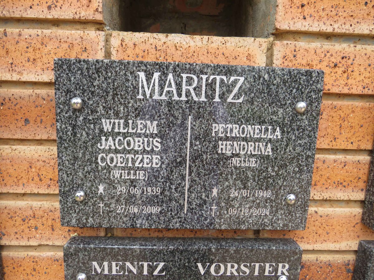 MARITZ Willem Jacobus Coetzee 1939-2009 & Petronella Hendrina 1942-2024
