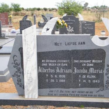 COETZER  Albertus Adriaan 1936-1989 &amp; Jacoba Maria DE KLERK 1943-
