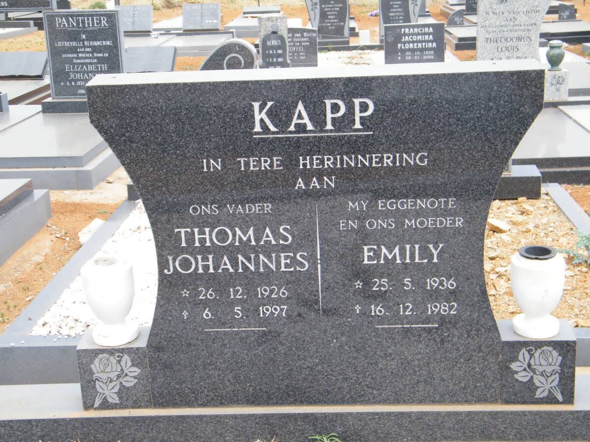 KAPP Thomas Johannes 1926-1997 &amp; Emily 1936-1982