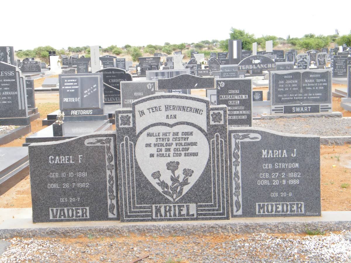 KRIEL Carel F. 1881-1962 &amp; Maria J. STRYDOM 1882-1968