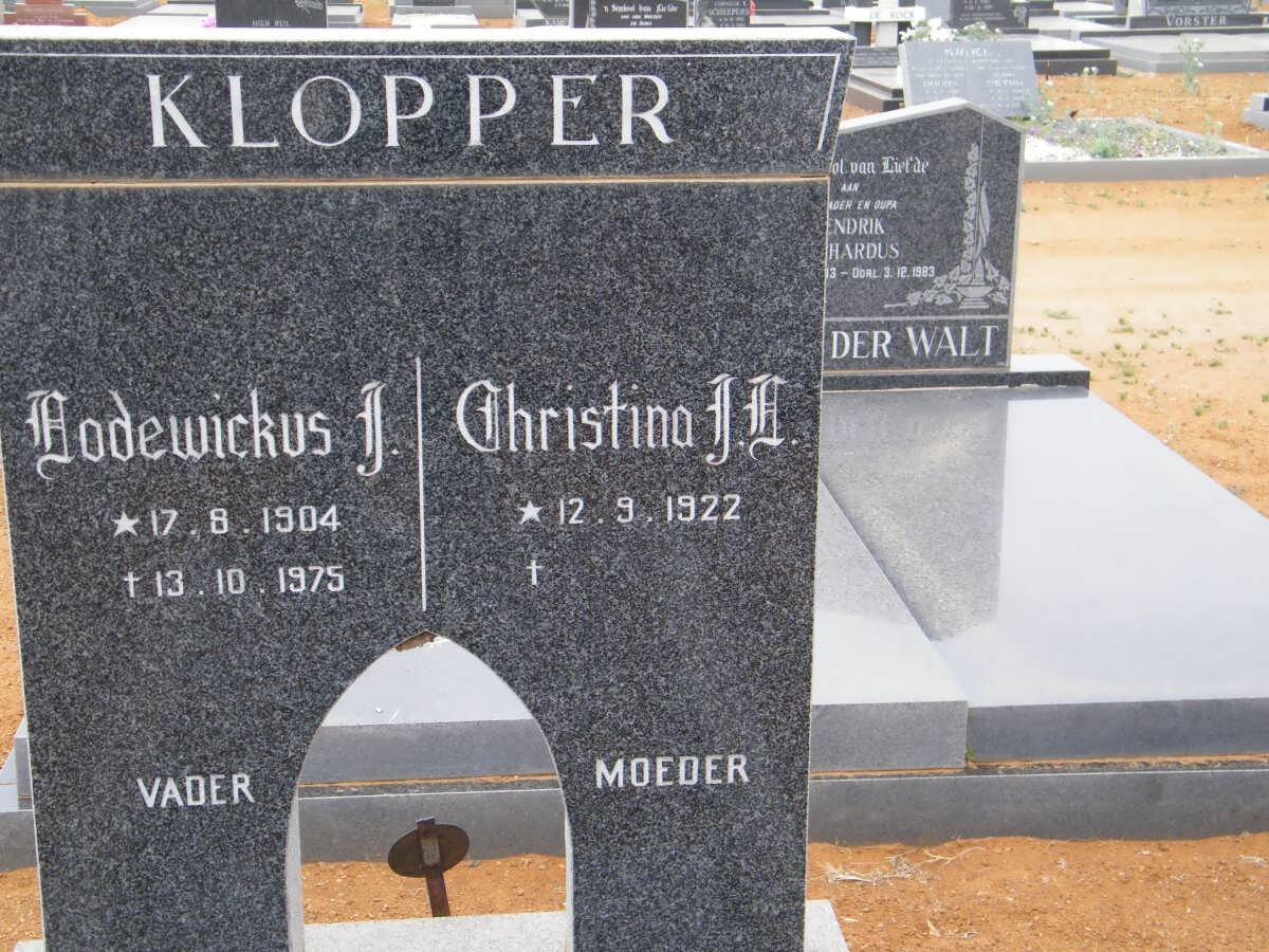 KLOPPER Lodewickus J. 1904-1975 &amp; Christina J.E. 1922-