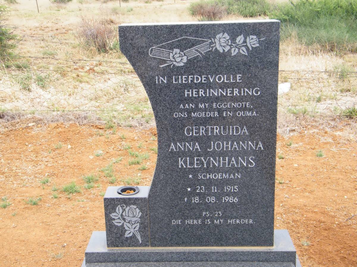 KLEYNHANS Gertruida Anna Johanna nee SCHOEMAN 1915-1986