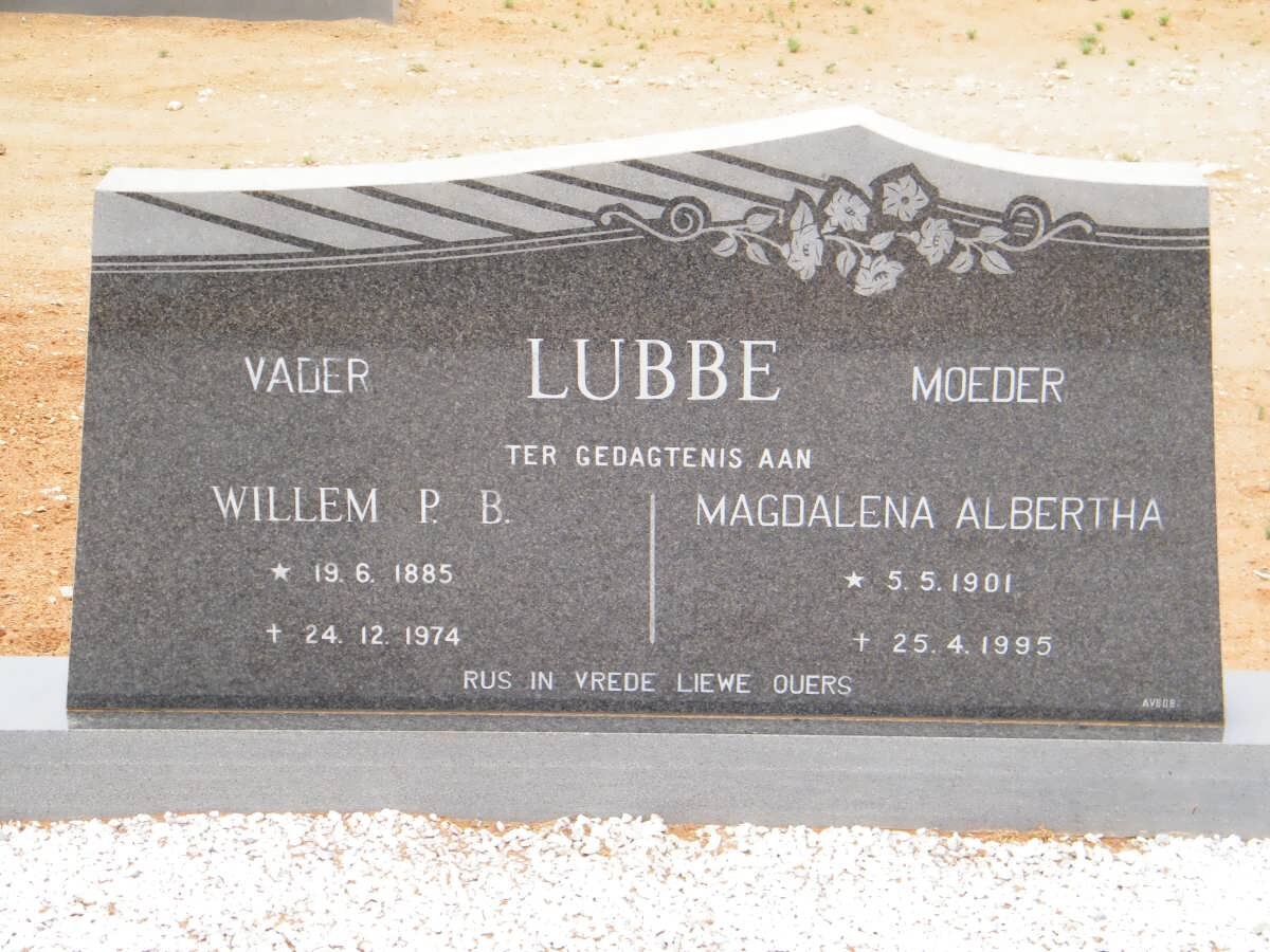 LUBBE Willem P.B. 1885-1974 &amp; Magdalena Albertha 1901-1995