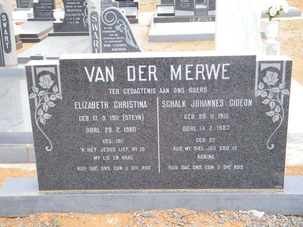MERWE Schalk Johannes Gideon, van der 1910-1987 &amp; Elizabeth Christina STEYN 1911-1980