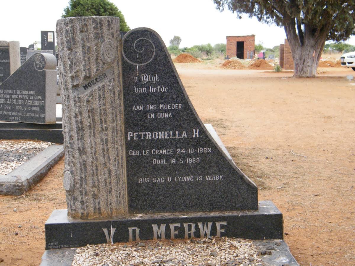 MERWE Petronella H., v.d. nee LE GRANGE 1883-1969