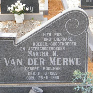 MERWE Martha M., van der nee MOOLMAN 1903-1990