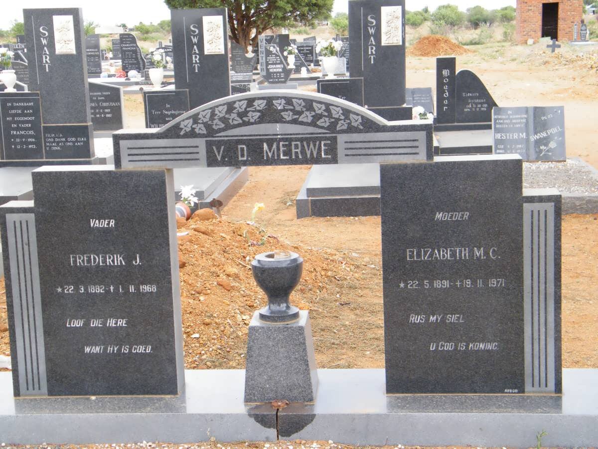 MERWE Frederik J., v.d. 1882-1968 &amp; Elizabeth M.C. 1891-1971